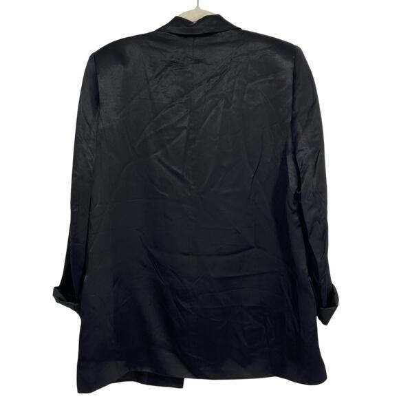 New Zara Black Satin Long Line Blazer With Turn-up Cuffs Size Large - Picture 9 of 16